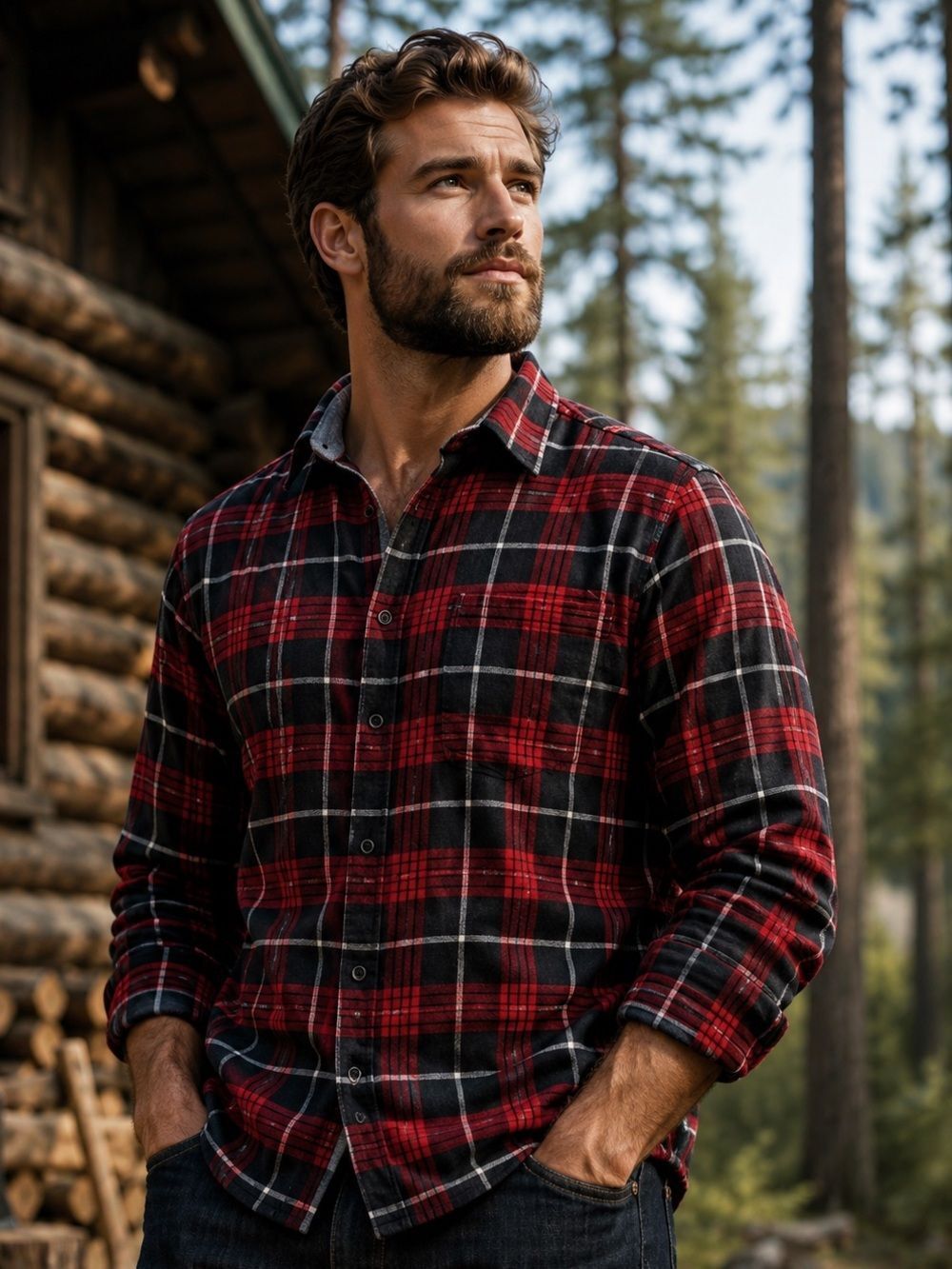 Original Weatherproof Vintage Men’s XL Red Black Plaid 100% Cotton Flannel Shirt